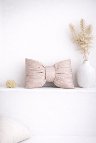 Ases Design تصميم فيونك كيريسك ذو ملمس بارز بيج للزينة وسادة