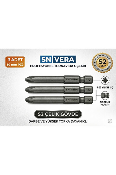 Universal PZ2 50 mm Bits Uç - S2 Çelik Darbeli Vidalama Uyumlu - Yüksek Torkl...