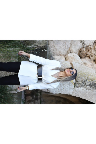 bytugcekaya Blazer alb cu centură groasă, mărime standard