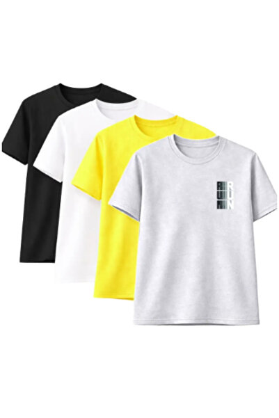 CLAYES Unisex supradimensionat tricou RUN cu imprimeu – Pachet de 4 negru, al...