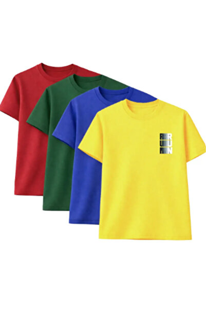CLAYES Unisex Oversized T-Shirt Run Printed – Pack of 4 Red, Green, Blue, Yellow