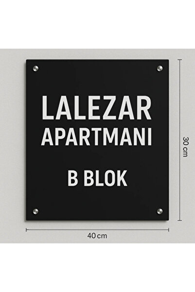 Outdoor One 30×40 cm Siyah Zemin Beyaz Yazılı Pleksi Apartman Tabelası – Kişi...