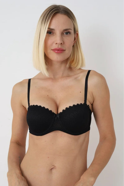 MODELLİFE Black Silicone Padded Strappy Lace Support Bra