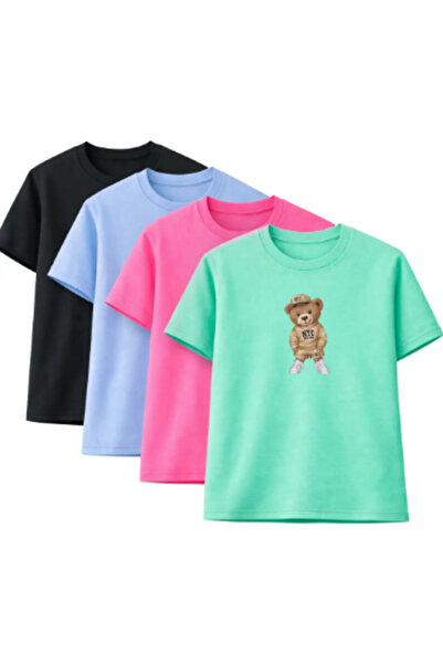 CLAYES Unisex Oversized T-Shirt Nyc Teddy Bear Printed – Pack of 4 Black, Bab...