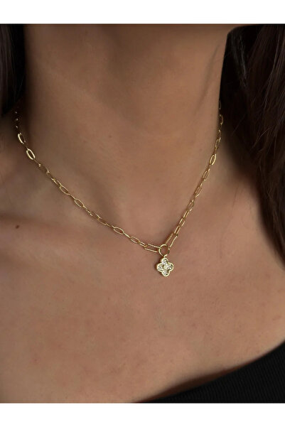 Luseda Gold Çiçek Detaylı Ayarlanabilir 40+5 cm Ataç Kolye