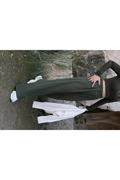 bytugcekaya Khaki Elastic Waist Palazzo Bottom