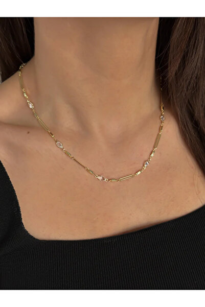 Luseda Gold Taş Detaylı Ayarlanabilir 48+5 cm Ataç Zincir Kolye