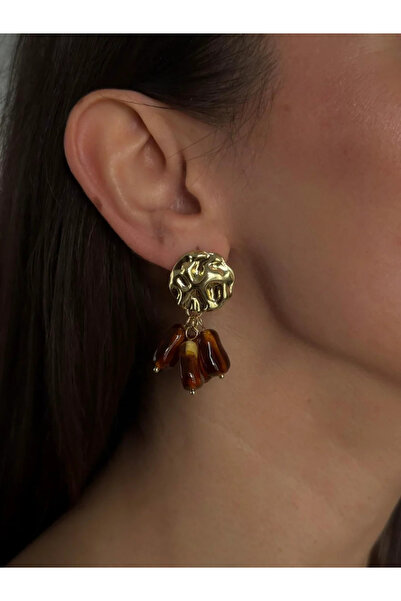 Luseda أقراط مزينة بخرز المينا ذو الملمس الذهبي العتيق ودرجات اللون العنبر