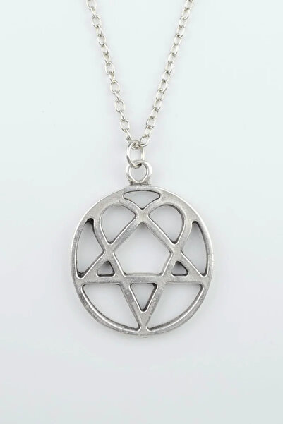 ıdr Heartagram Gümüş Kaplama Düz Zincir Kolye