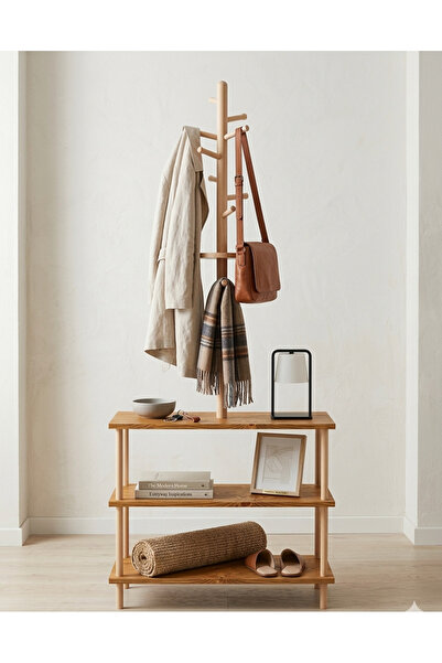 HESA Grande Ahşap ayaklı Portmanto Askılık Atlantik Çam Desenli Kayın ağacı a...