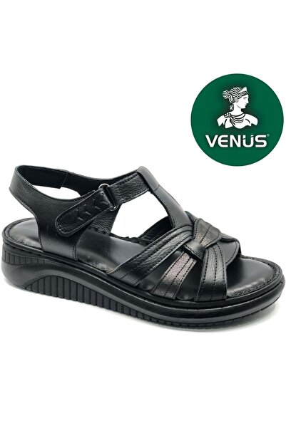 Venüs Andirigulle Γνήσιο Δερμάτινο Comfort Ορθοπεδικά Γυναικεία Σανδάλια ΜΑΥΡΟ