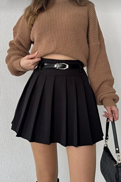 Safgiyim44 Belted Pleated Short Skirt - Black