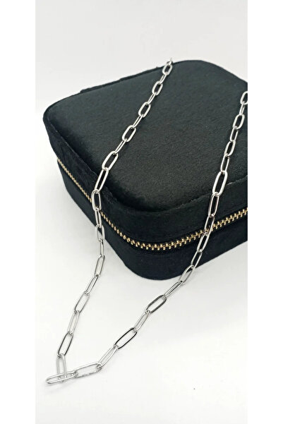 ndjewelry قلادة مشبك ورق فضية اللون (60+5 سم)