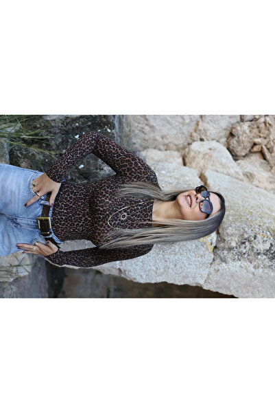 bytugcekaya Bluză din cașmir cu model leopard maro