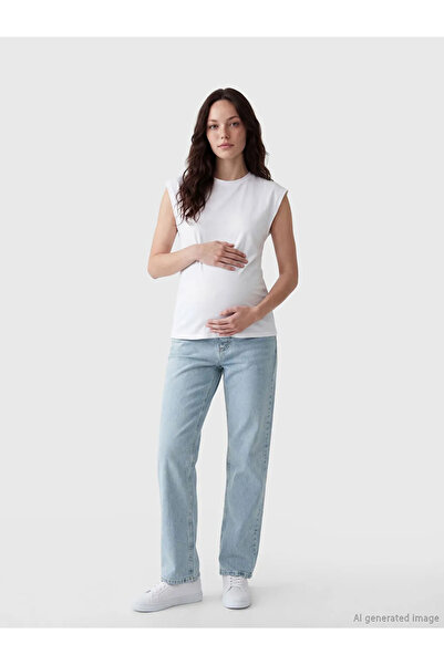 LC Waikiki LCWAIKIKI Maternity Indigo Karın Panelli Wideleg Kadın Jean Pantolon