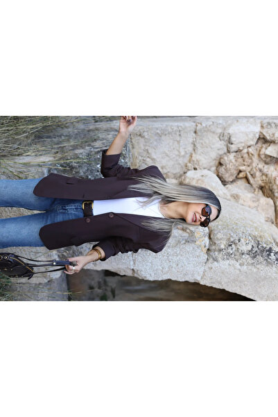 bytugcekaya Brown Oversized Polyviscon Blazer Jacket