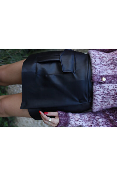 bytugcekaya Fusta cu buzunar din piele neagră