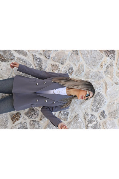 bytugcekaya Gray Privé Buttoned Double-Breasted Blazer