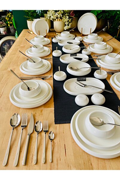 CASA DE BELLA Bianco Perla 124 Parça Porselen 12 Kişilik Yemek Takımı ve Çata...