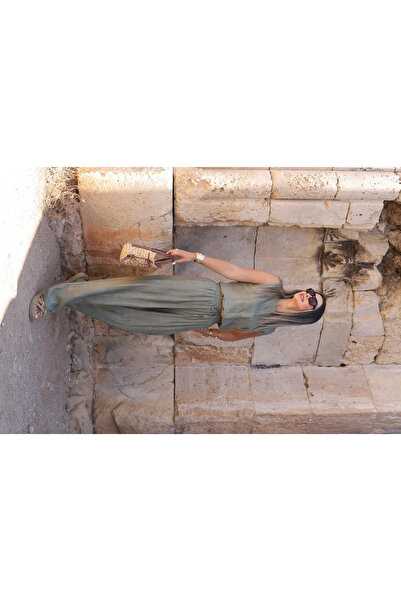 bytugcekaya Σετ Παντελόνι και Μπλούζα από Ύφασμα Χακί με Κουμπιά