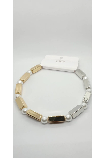 ndjewelry قلادة ذات لونين ولوحة ترخيص ولؤلؤة مفصلة