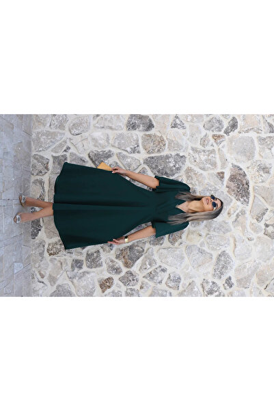 bytugcekaya Rochie lungă cu volane pe mâneci, verde smarald