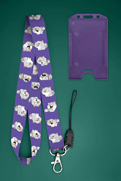 Apptakı Kedi Desenli Boyun İpi Boyun Askı İpi Boyun Askısı ve Kartlık - ASS03...