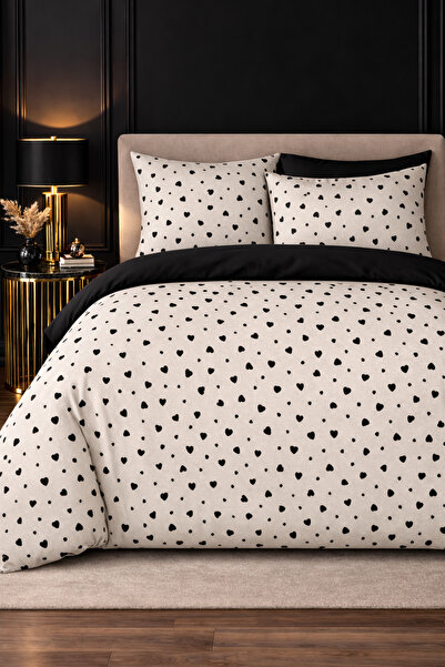 MORE HOME غطاء لحاف فردي + غطاء وسادة (بدون ملاءات) باللون الأسود مع تصميم قلب