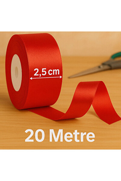 serap çiçekçilik 20 Metre Kırmızı Geniş Saten Kurdele 20 Metre 2,5 Cm Kırmızı...