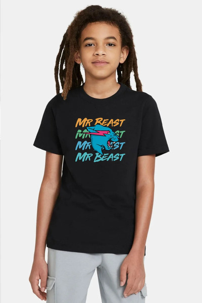 Tshirthane Mr Beast Letter Black Kids T-shirt