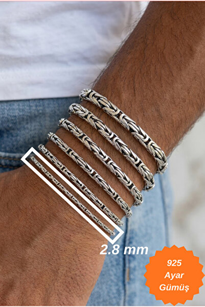 ANDA 925 Ayar Gümüş Kare Kral Zincir (Bizans) Erkek Bileklik 2.80 mm – 6.50 m...
