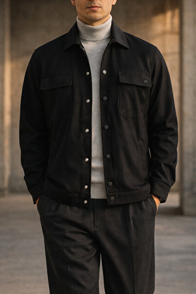 Souris Ανδρικό αθλητικό μπουφάν με μαύρο κάλυμμα, διπλές τσέπες και κουμπωτά ...