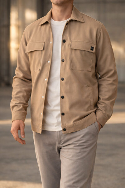 Souris Erkek Camel Kapaklı Çift Cepli Çıtçıtlı Spor Ceket Rahat Kalıp