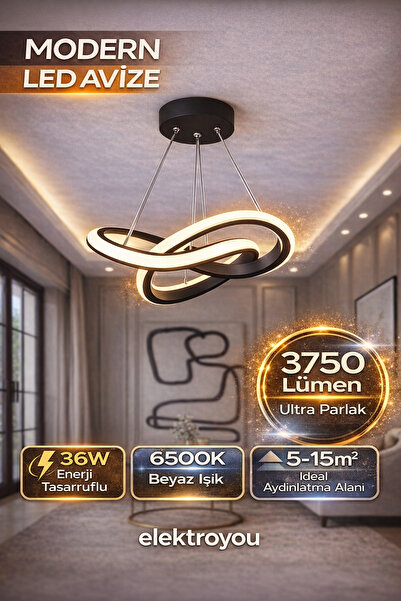 Elektroyou Aura Siyah Ultra Power Beyaz Ledli Avize Sarkıt Tekli Avize