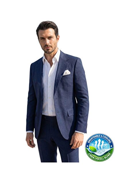 HERMOSE ريفيرا |   جلد n بدلة باللون الأزرق الداكن كتان وليوسل طقم فيست