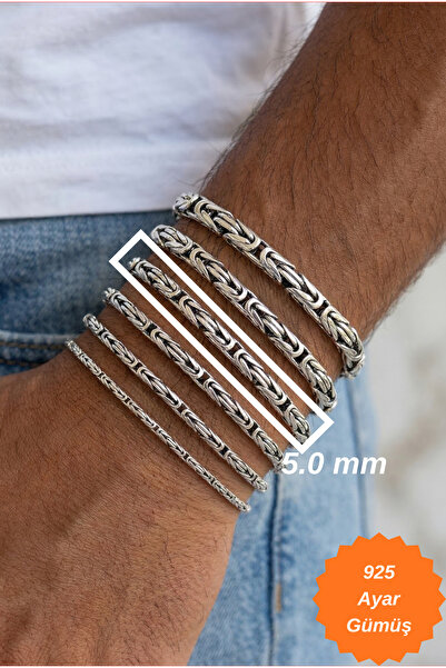 ANDA 925 Ayar Gümüş Kare Kral Zincir (Bizans) Erkek Bileklik 2.80 mm – 6.50 m...