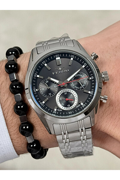 FERRO Silver Steel Cord Men's Wristwatch Fm40152A-A2 All Functions Active 3 A...
