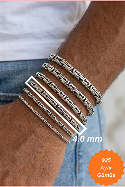 ANDA 925 Ayar Gümüş Kare Kral Zincir (Bizans) Erkek Bileklik 2.80 mm – 6.50 m...