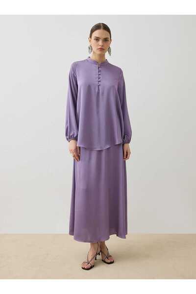 Refka Satenska tkanina, set tunike i suknje sa detaljnim britskim dugmadima -...