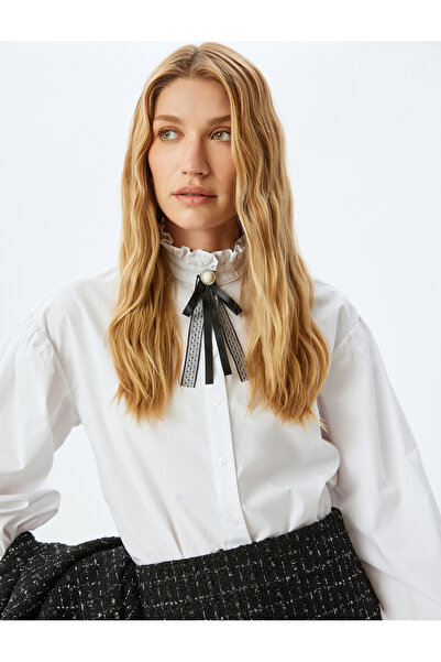 Koton Bavlněná košile s dlouhým rukávem a volánkovým stojáčkem s mašlí