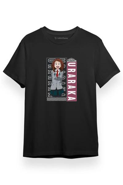 Tshirthane My Hero Academi Uravity Ochaco Uraraka Art Black Short Sleeve Men ...