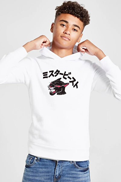 Tshirthane Mr Beast Kanji bela dječja majica sa kapuljačom i tri žice