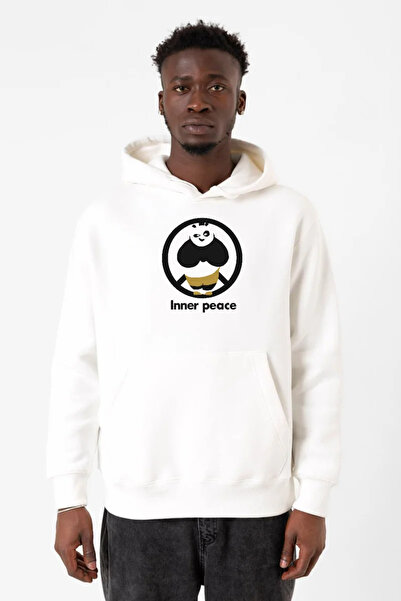 Tshirthane Kung Fu Panda Inner Peace bela muška majica sa kapuljačom i tri žice