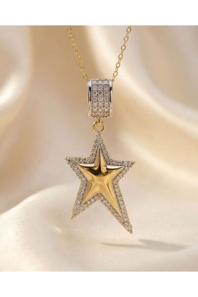 TAKI DERYASI قلادة نسائية ذهبية اللون من الفولاذ المقاوم للصدأ على شكل نجمة م...