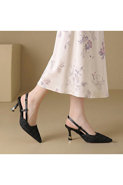DUDYEN SHOES حذاء نسائي أسود بكعب ستيليتو مفتوح من الخلف من ديادورا، ارتفاع ا...