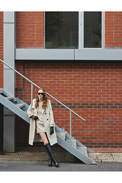 Koton Sukienka dzianinowa midi z golfem - dzianina z teksturą i włosiem, wygo...