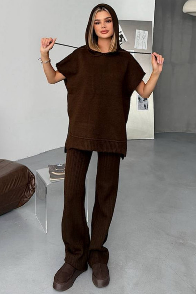 KECHİ WOMAN Hooded Sleeveless Knitwear Set