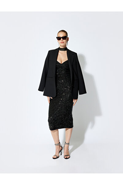 Koton Βραδινό φόρεμα με παγιέτες μίντι σκίσιμο λεπτομερές λουράκι Sweetheart ...