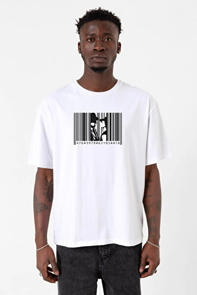 Tshirthane Casablanca Inside a Barcode White Men's Bicycle Collar Tshirt