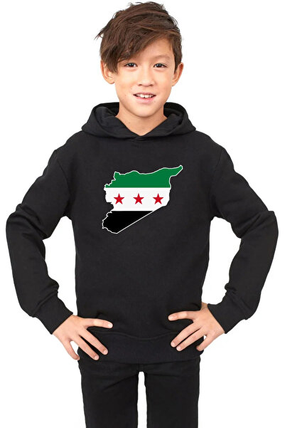 Tshirthane Ново сирийско знаме - черно детско блуза с качулка с 3 нишки